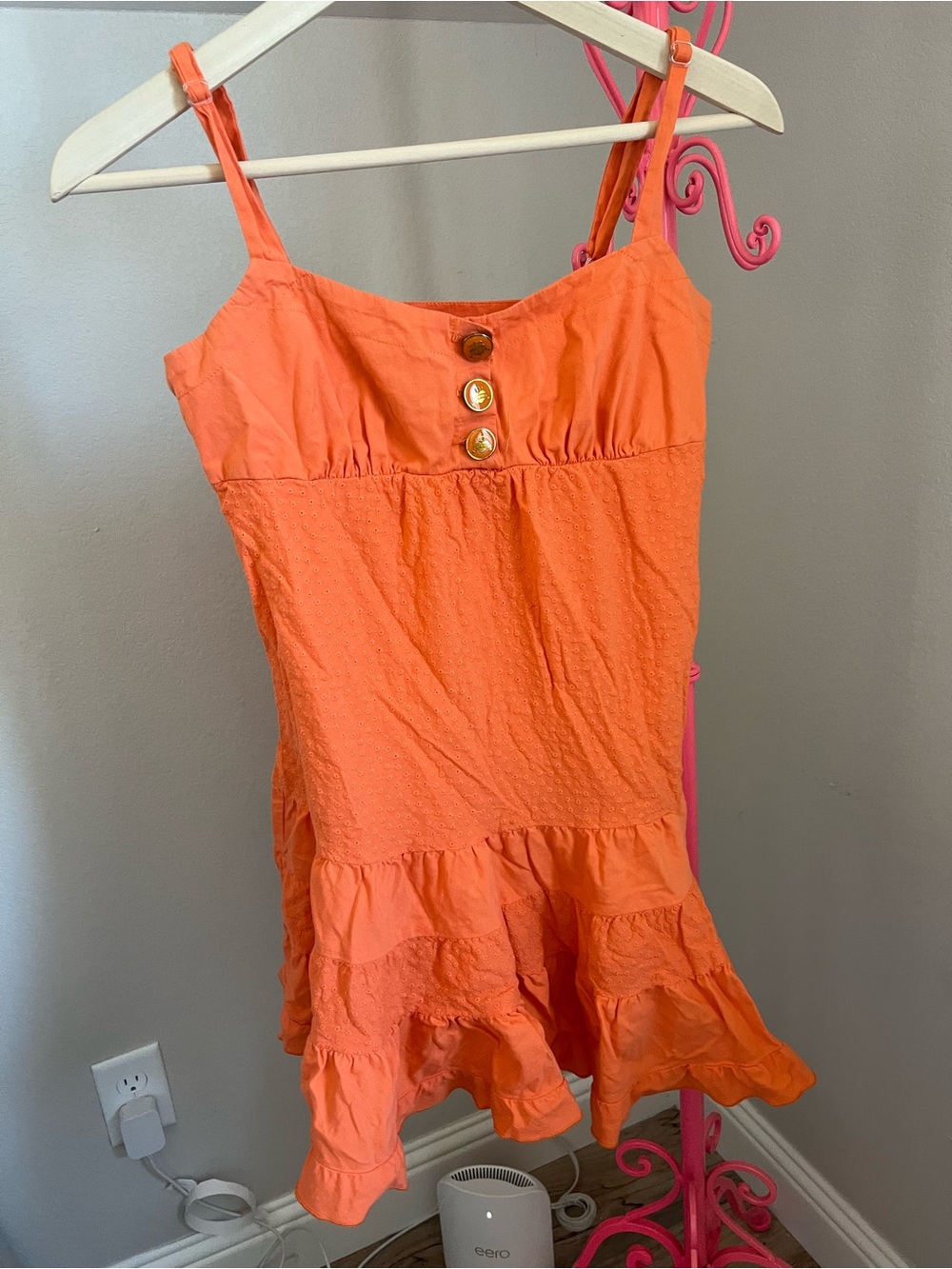bebe Orange Mini Sundress with Button Detail